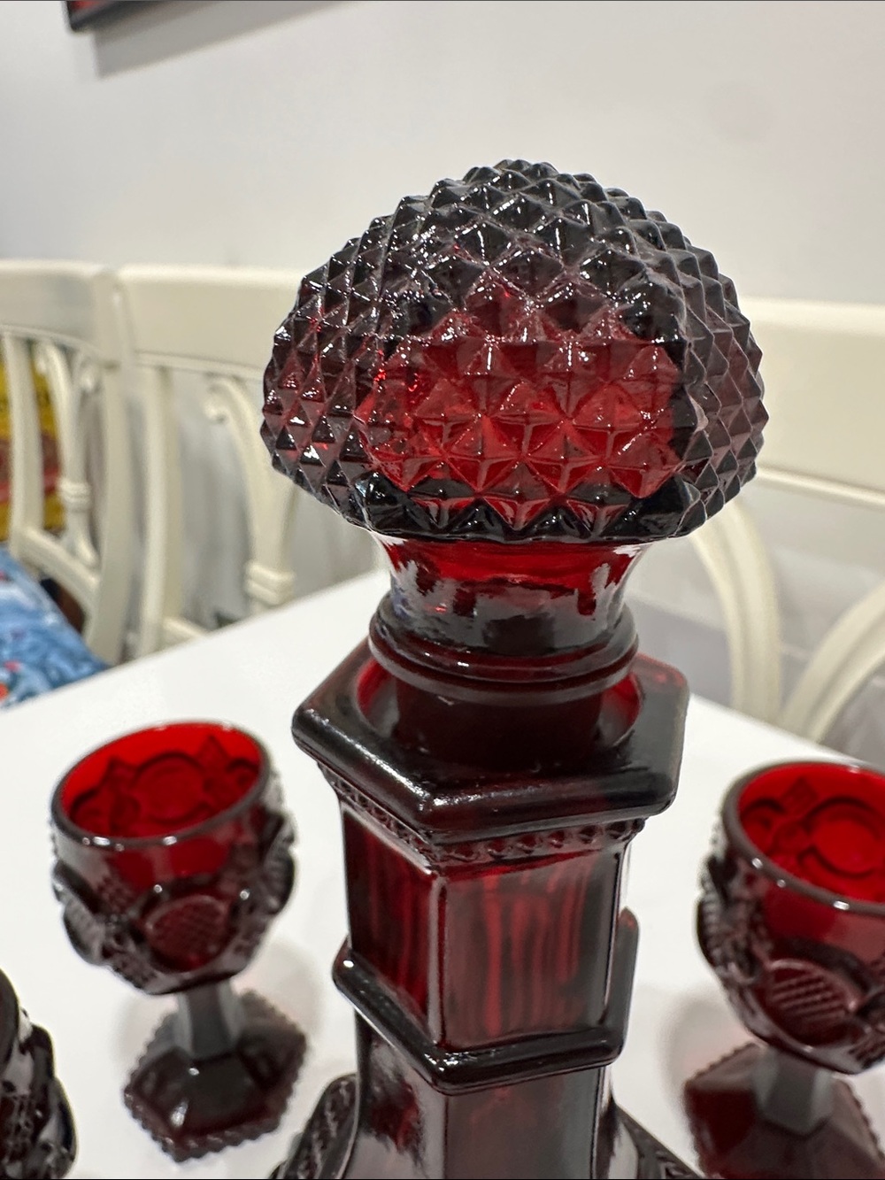 Avon Ruby Red Pressed Glass Decanter and Goblet Set - Picture 14 of 16